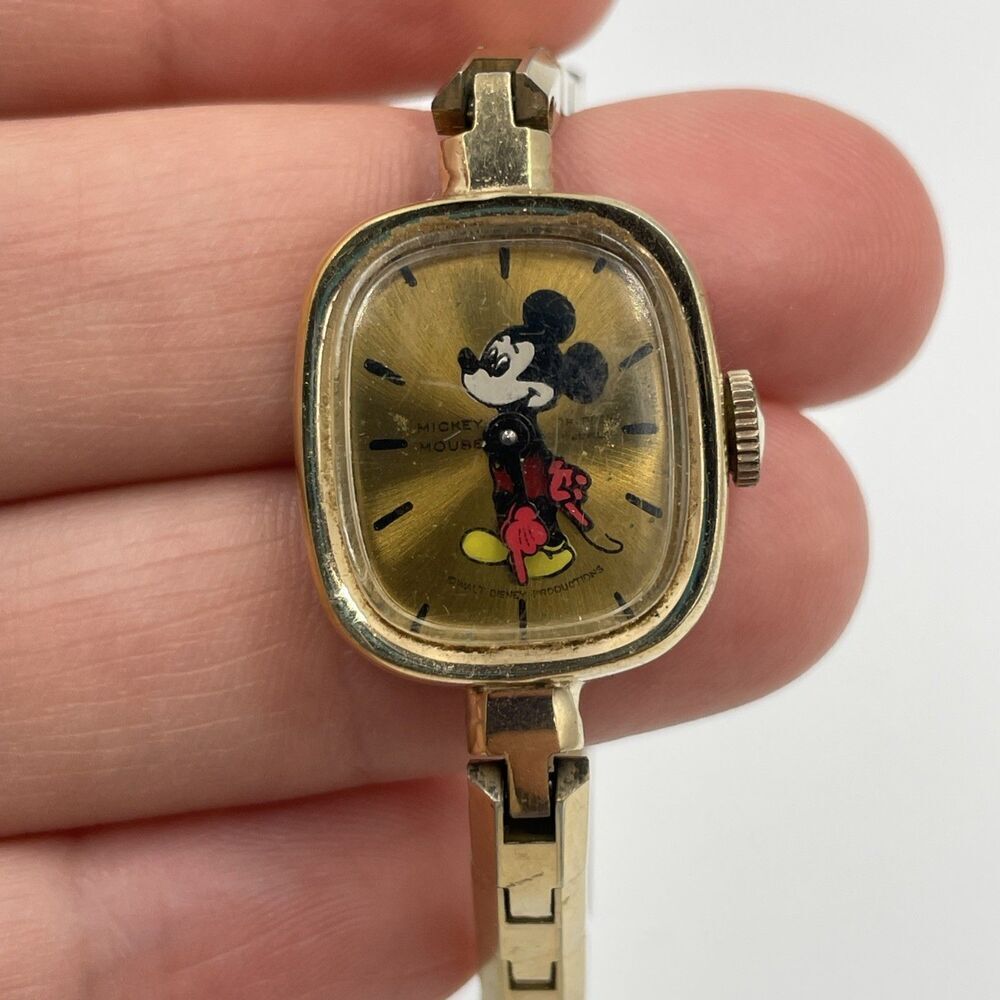 Vintage Bradley 17 Jewels Disney Mickey Mouse Manual Winding Watch Gold - Picture 7 of 12